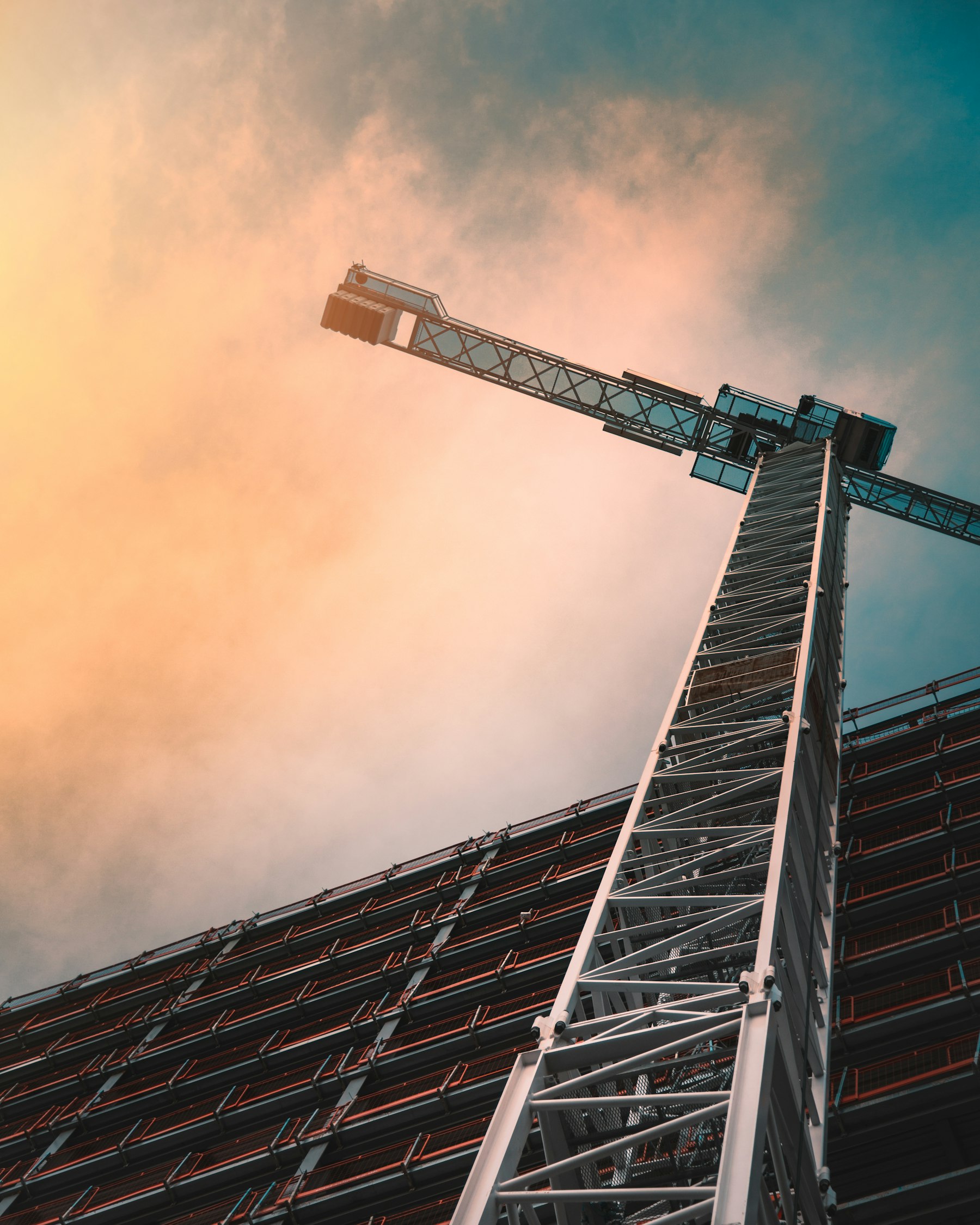 Tower crane and structural frame on an active construction site